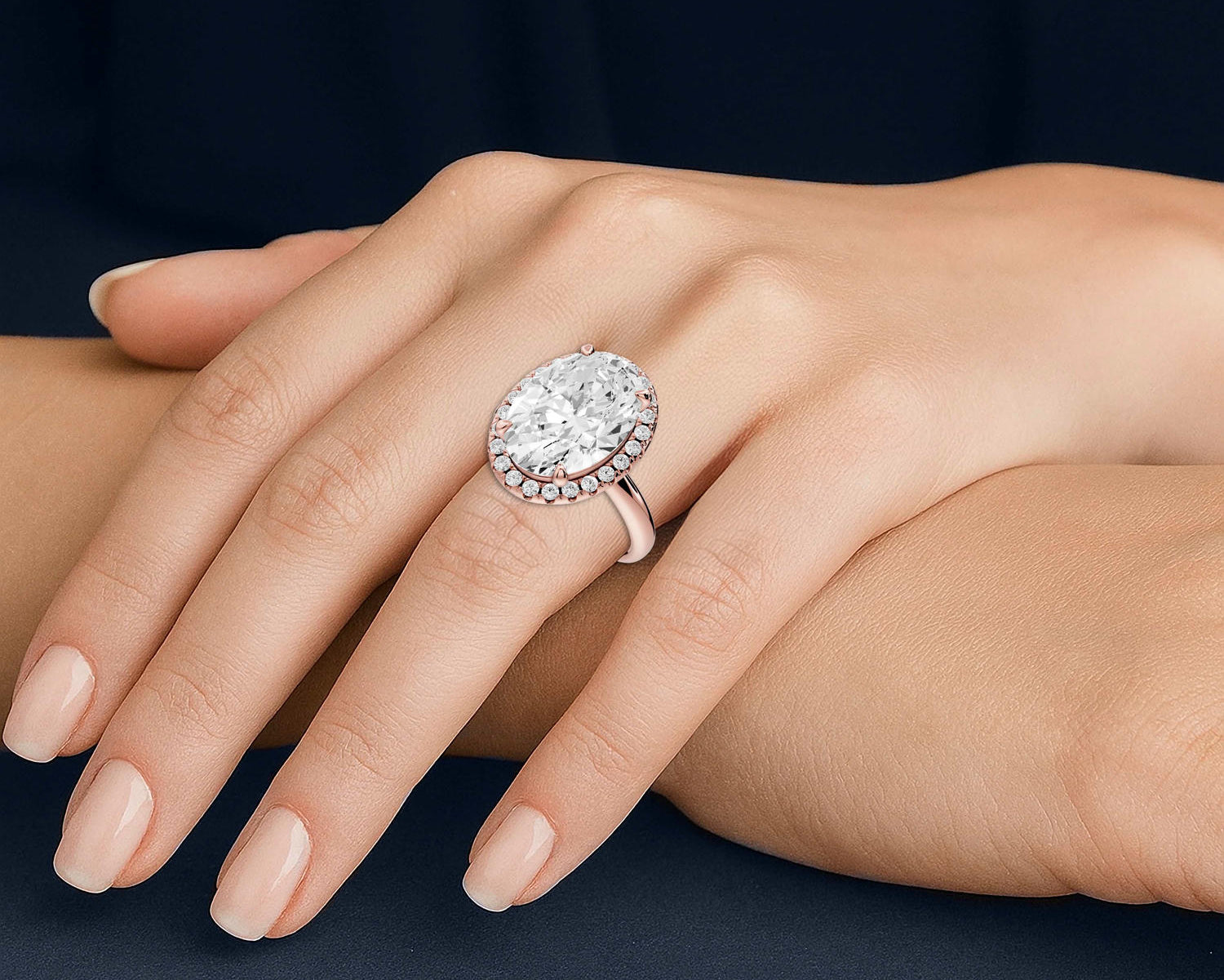 Eliana - 5ct 14k rose gold oval diamond with halo engagement ring