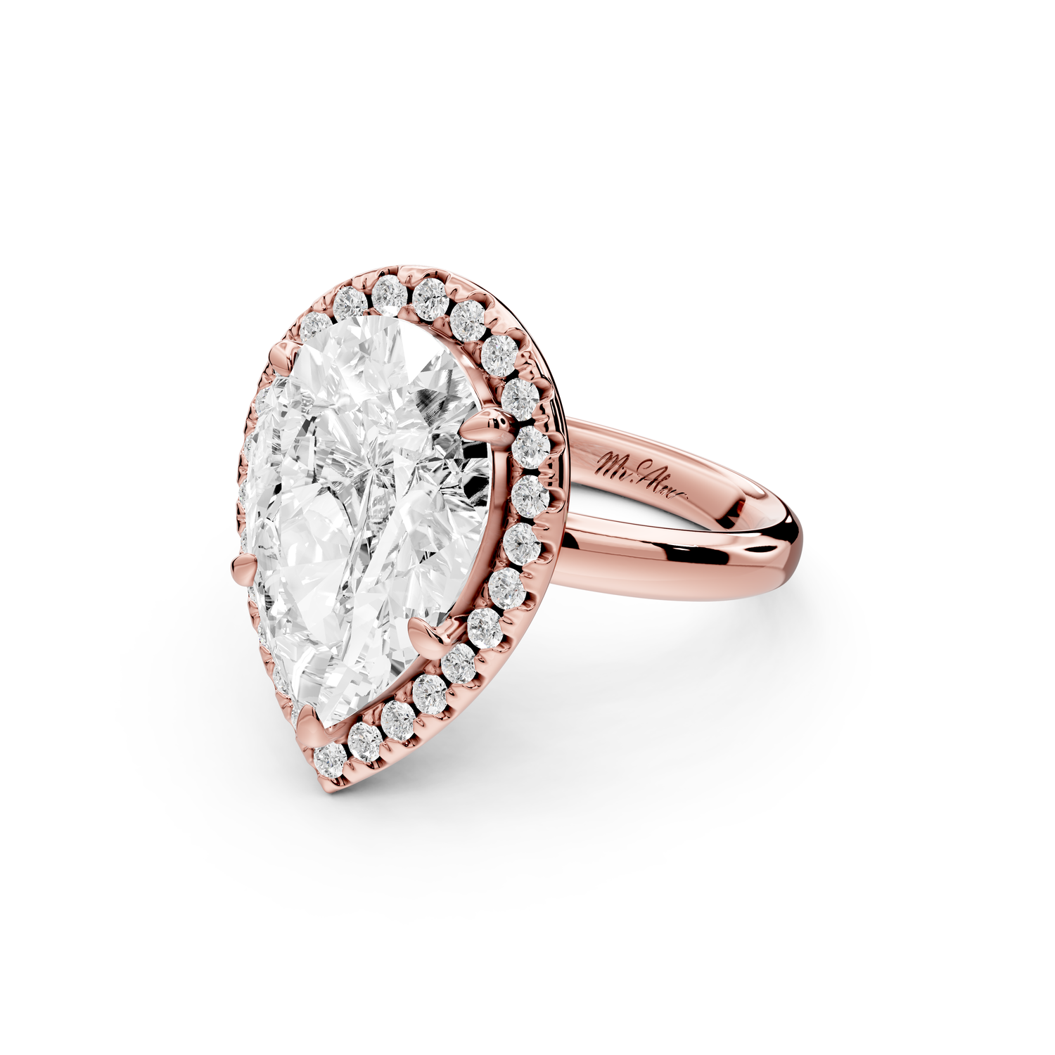 Eliana - 5ct 14k rose gold pear diamond with halo engagement ring