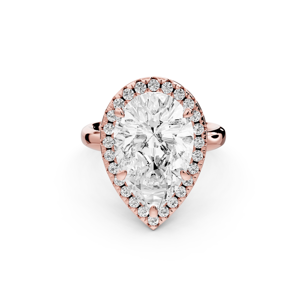 Eliana - 5ct 14k rose gold pear diamond with halo engagement ring