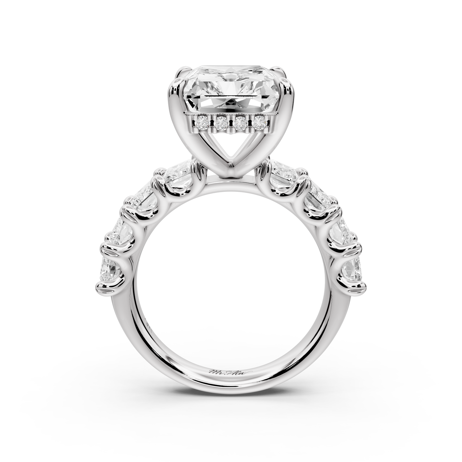 Kendall - 7ct platinum Radiant Hidden Halo Engagement Ring with Graduated Prong-Set Side Stones