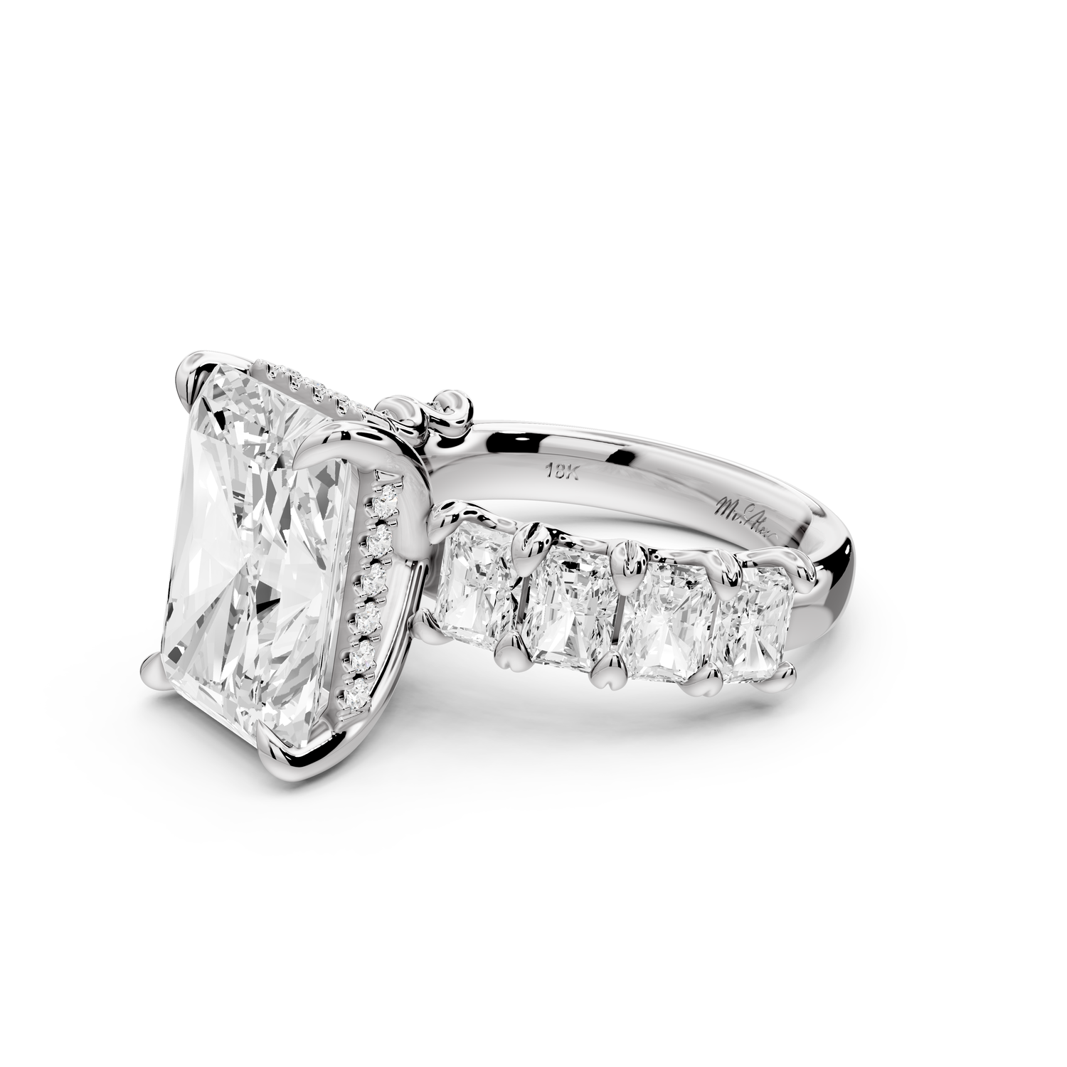 Kendall - 7ct platinum Radiant Hidden Halo Engagement Ring with Graduated Prong-Set Side Stones