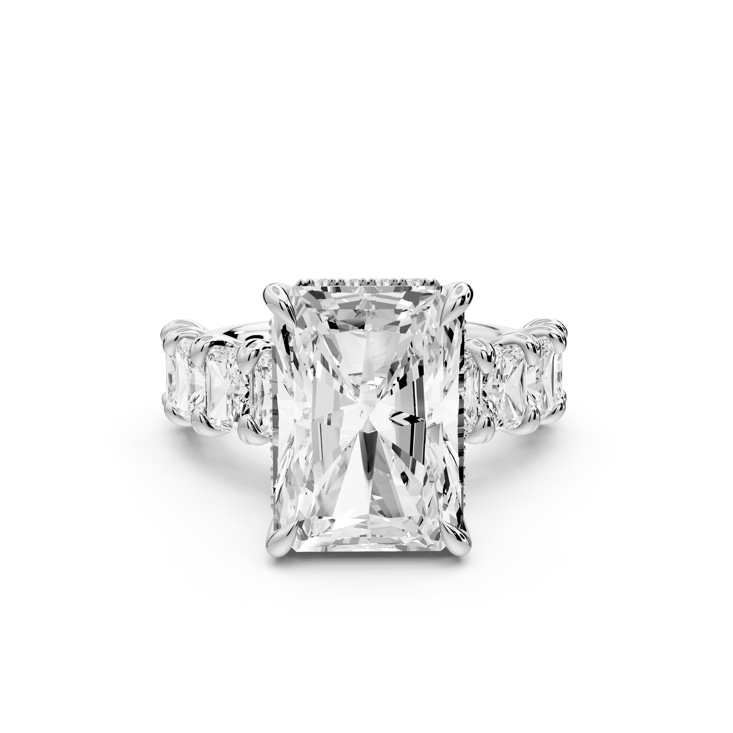 Kendall - 7ct platinum Radiant Hidden Halo Engagement Ring with Graduated Prong-Set Side Stones