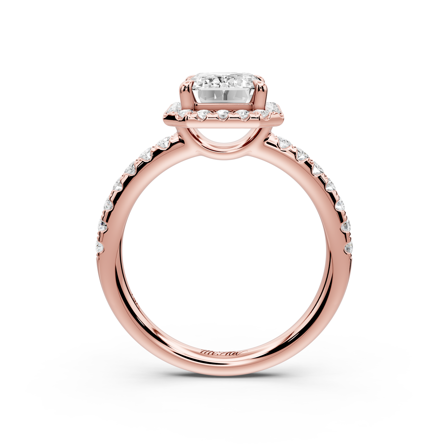 Eveline - 2ct 14k rose gold emerald Halo Half Band Pavé Engagement Ring