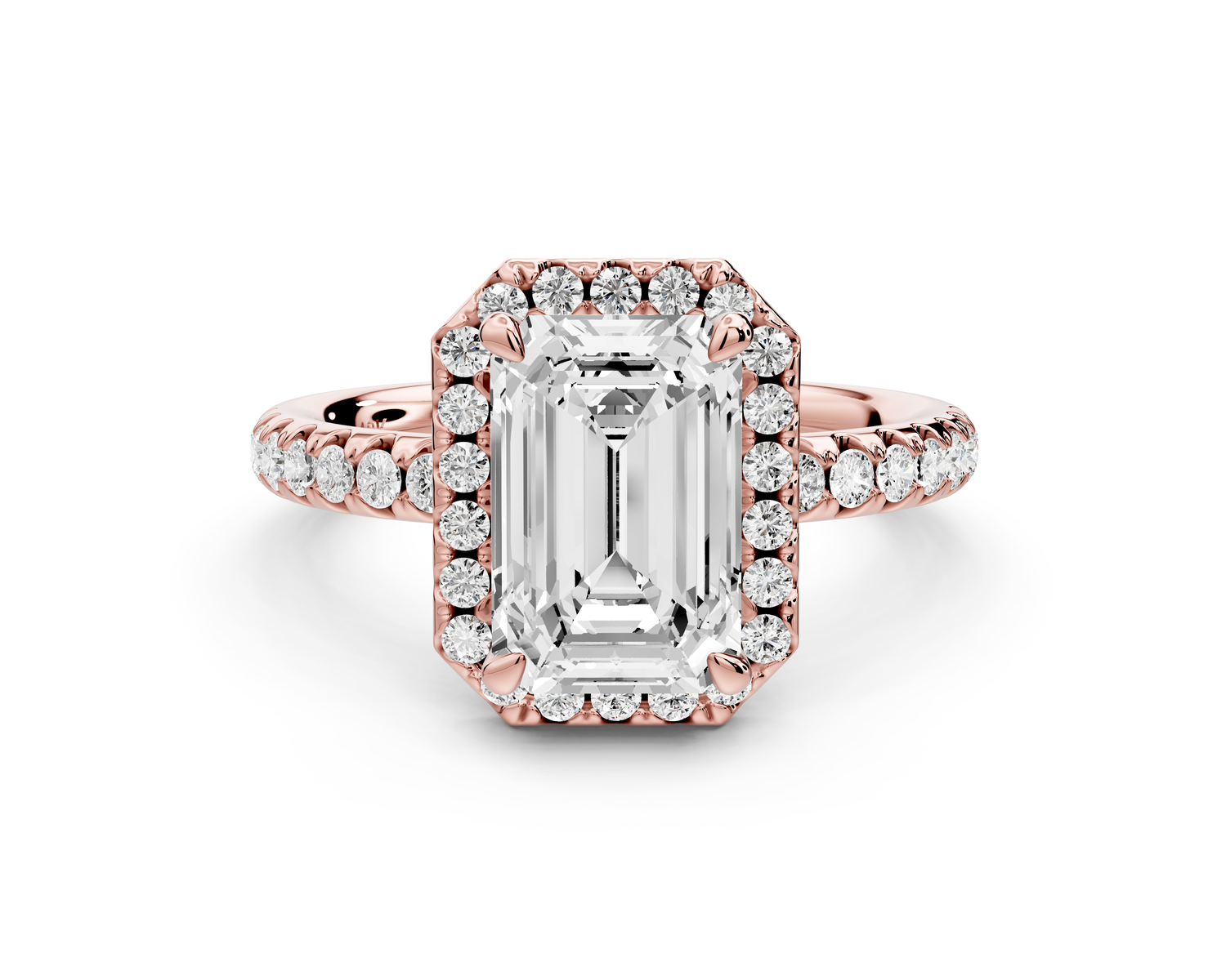 Eveline - 2ct 14k rose gold emerald Halo Half Band Pavé Engagement Ring