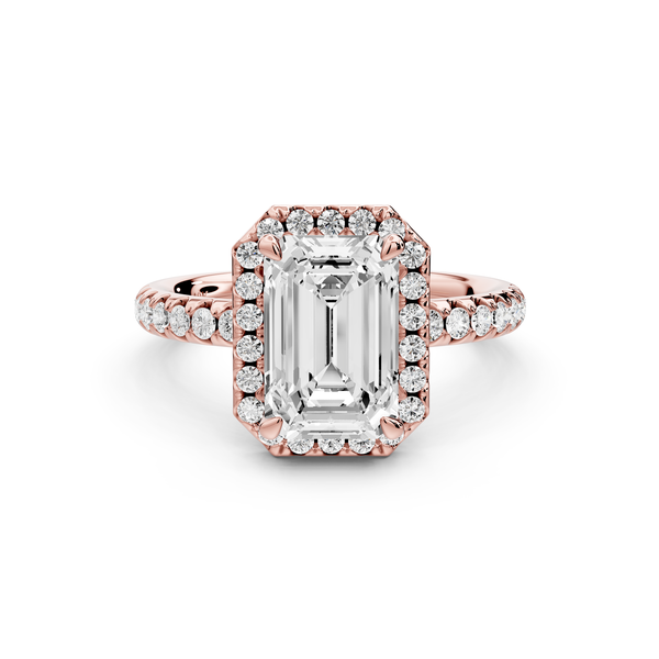 Eveline - 2ct 14k rose gold emerald Halo Half Band Pavé Engagement Ring