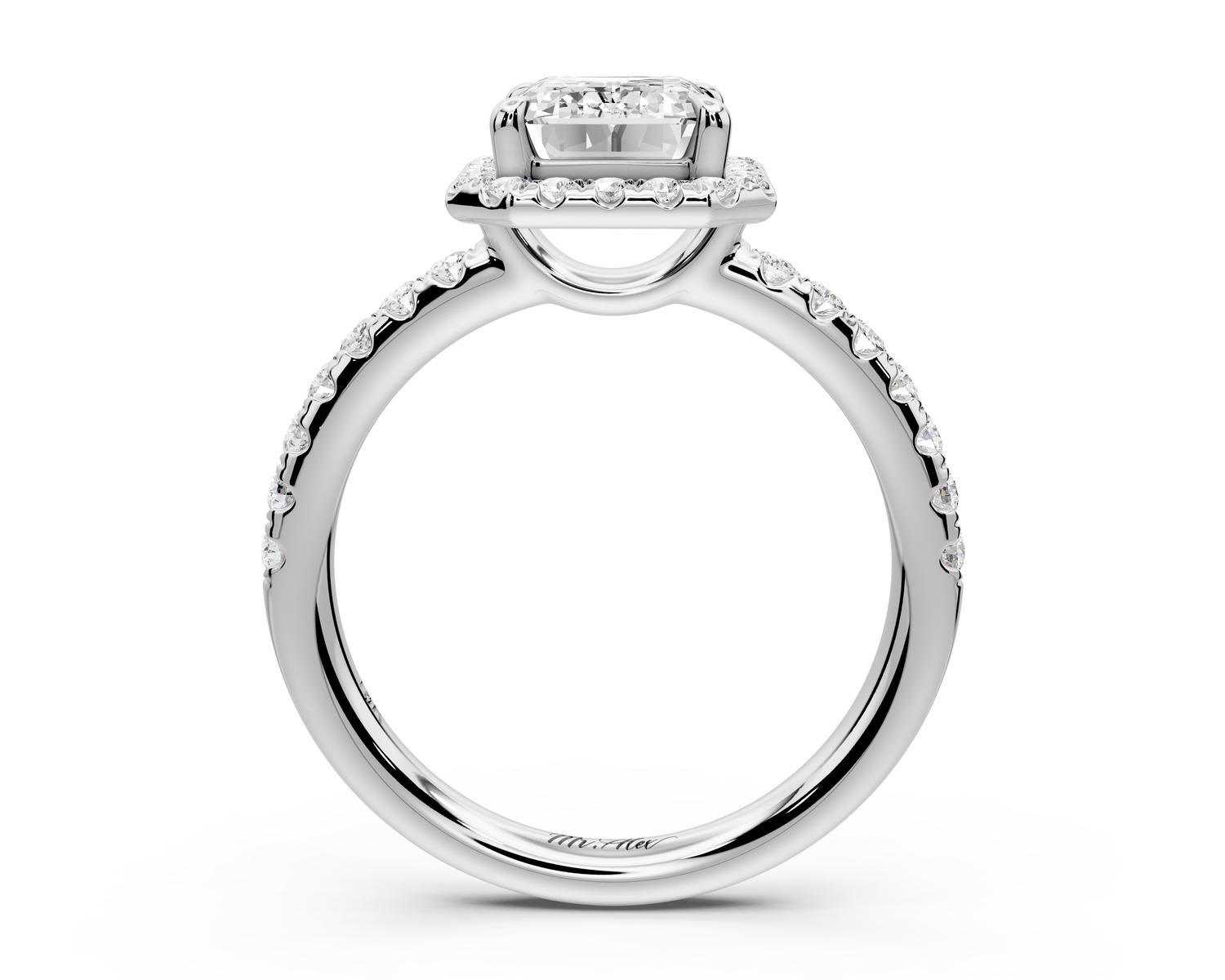 Eveline - 2ct 14k white gold emerald Halo Half Band Pavé Engagement Ring