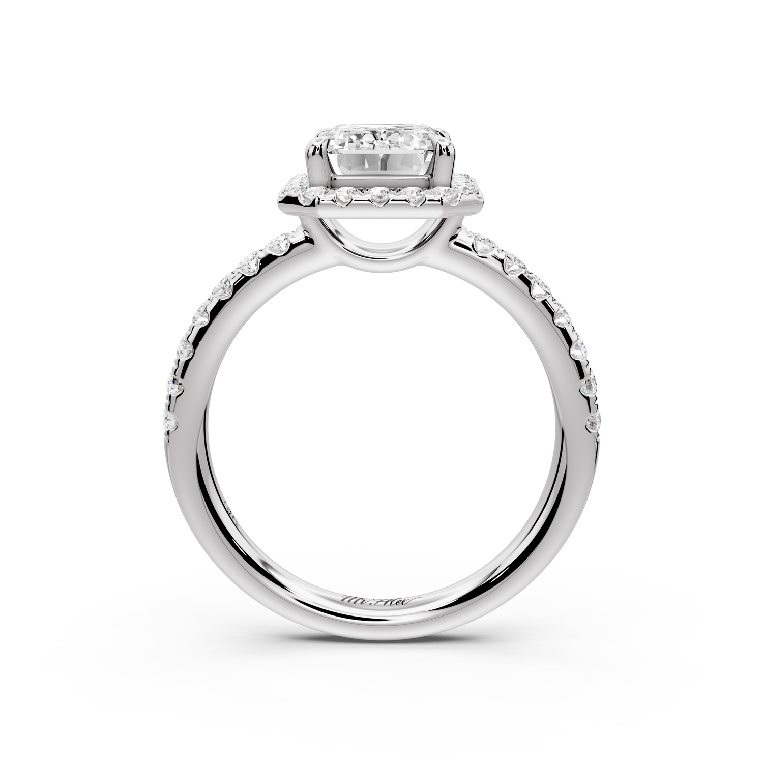 Eveline - 2ct 14k white gold emerald Halo Half Band Pavé Engagement Ring