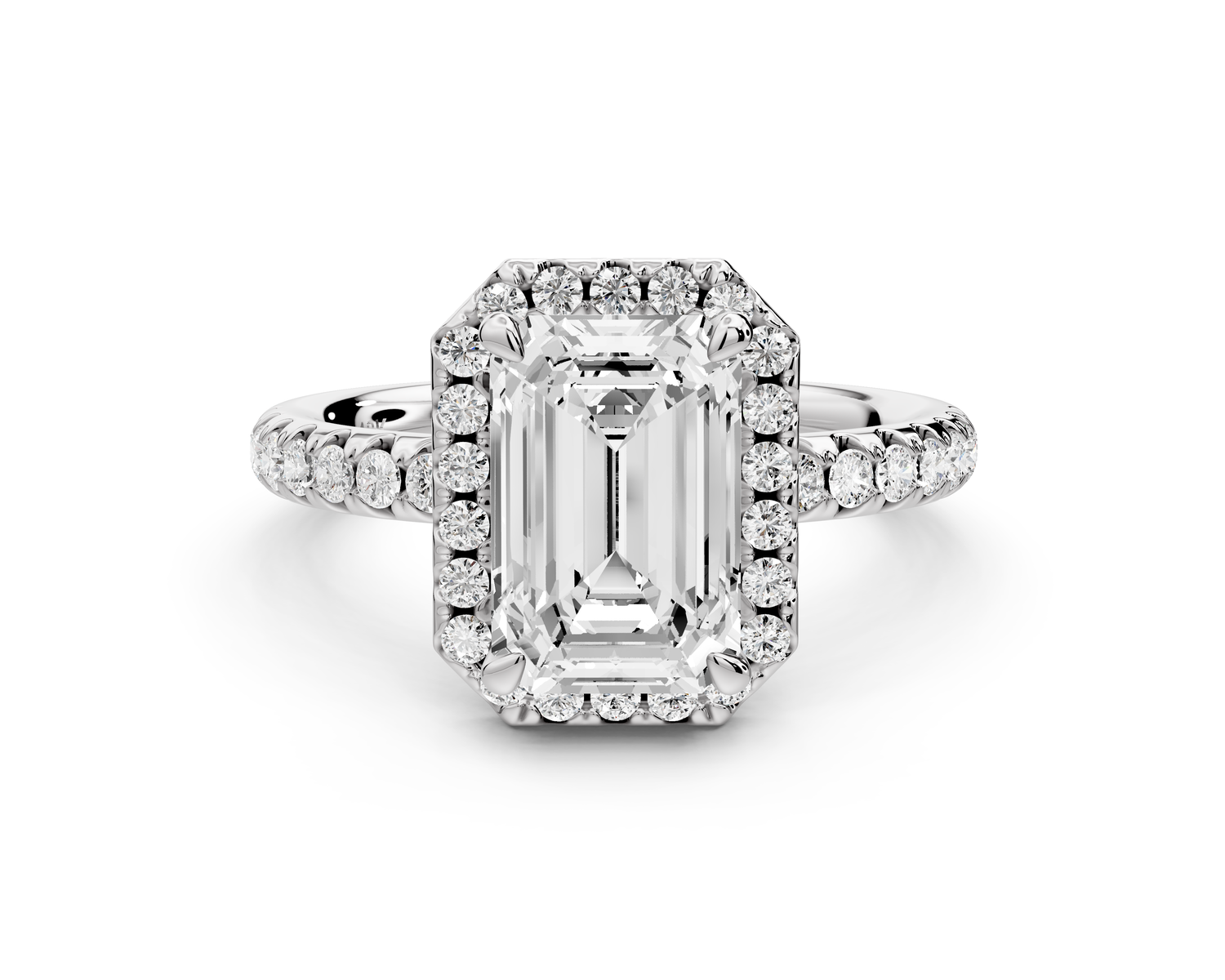 Eveline - 2ct 14k white gold emerald Halo Half Band Pavé Engagement Ring