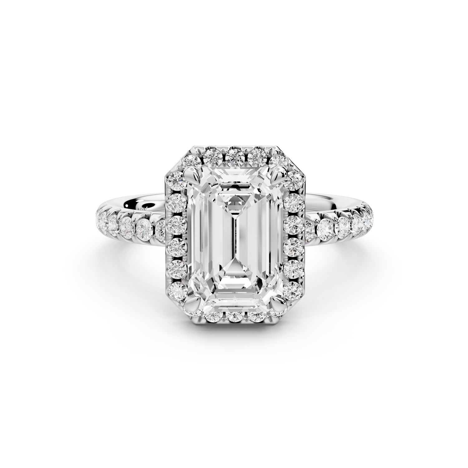 Eveline - 2ct 14k white gold emerald Halo Half Band Pavé Engagement Ring