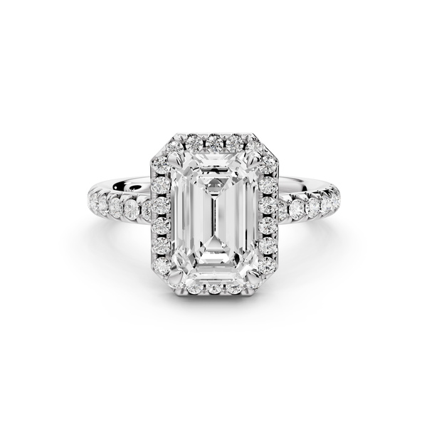 Eveline - 2ct 14k white gold emerald Halo Half Band Pavé Engagement Ring