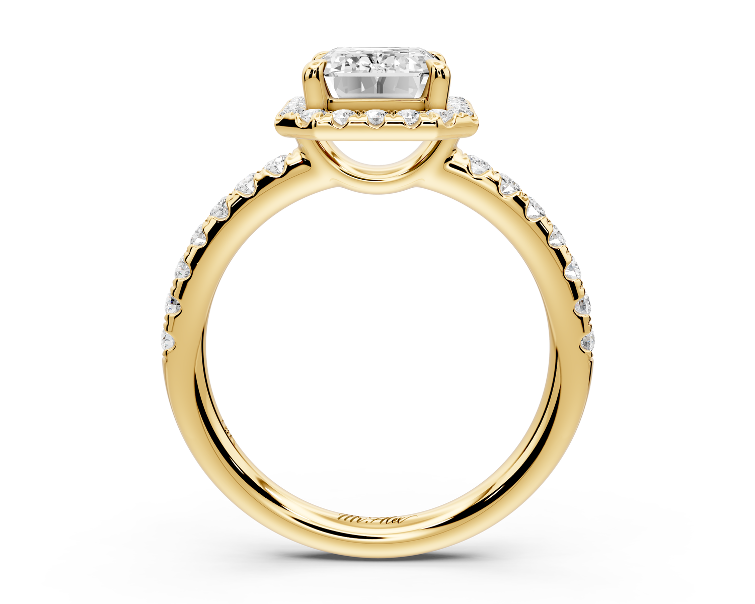 Eveline - 2ct 14k yellow gold emerald Halo Half Band Pavé Engagement Ring