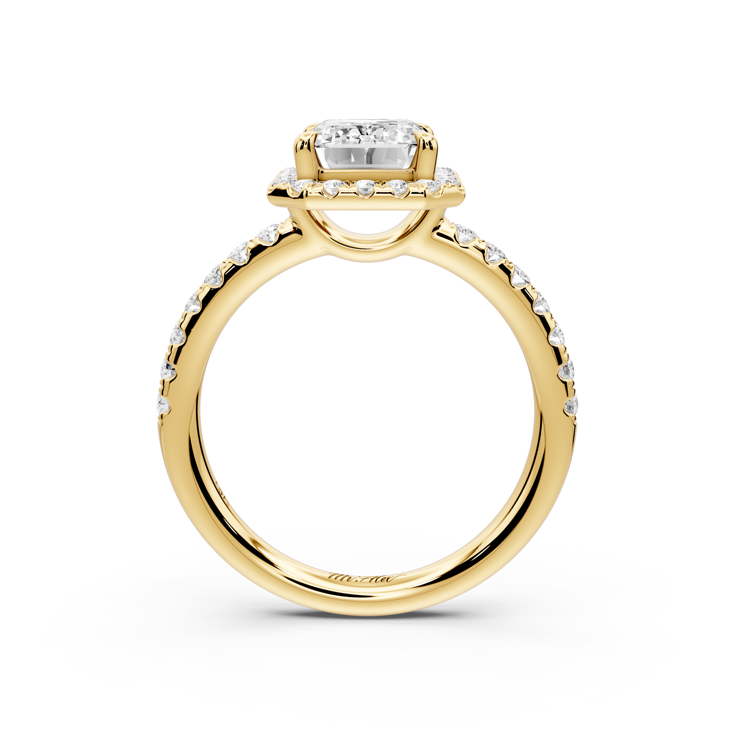 Eveline - 2ct 14k yellow gold emerald Halo Half Band Pavé Engagement Ring