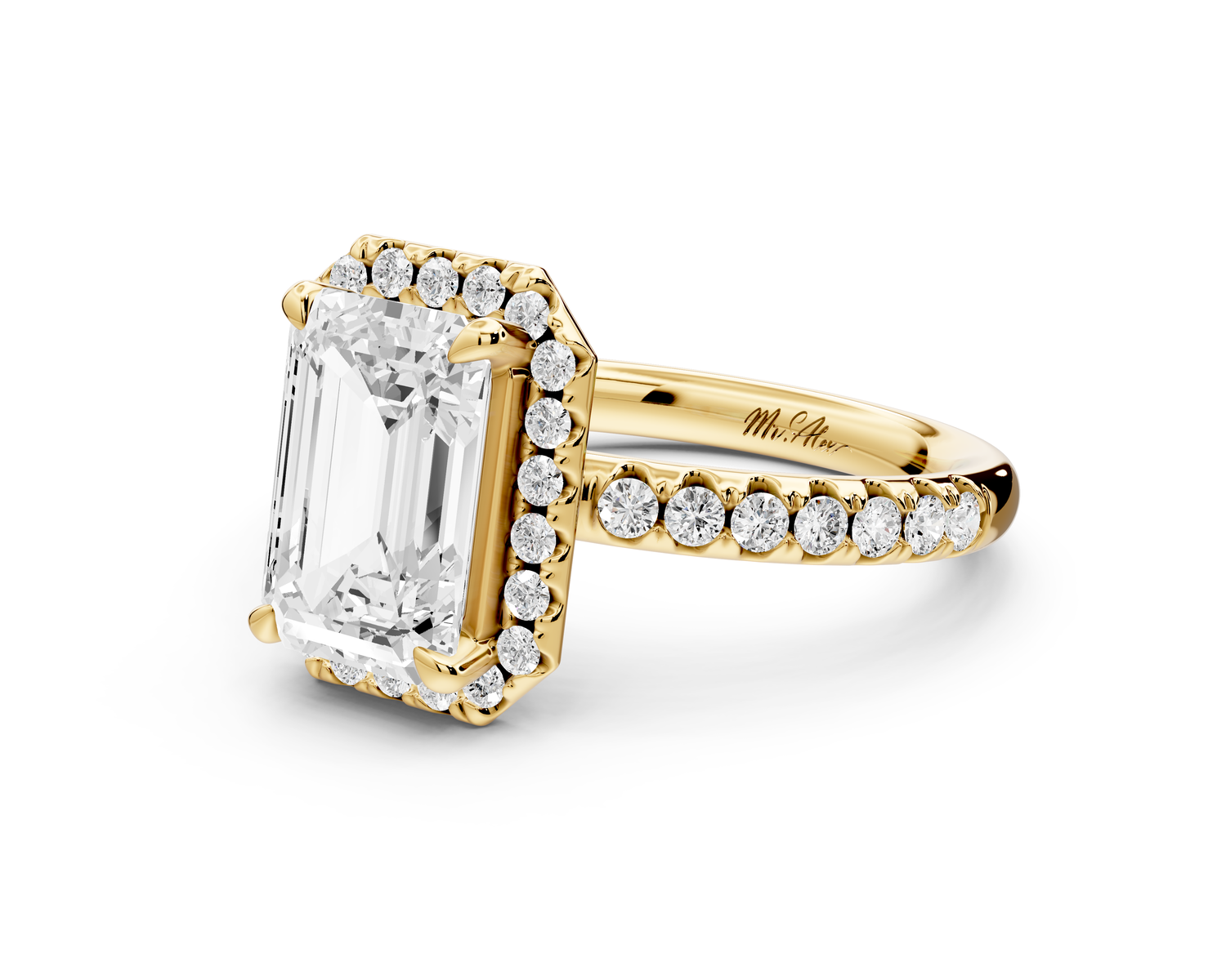 Eveline - 2ct 14k yellow gold emerald Halo Half Band Pavé Engagement Ring