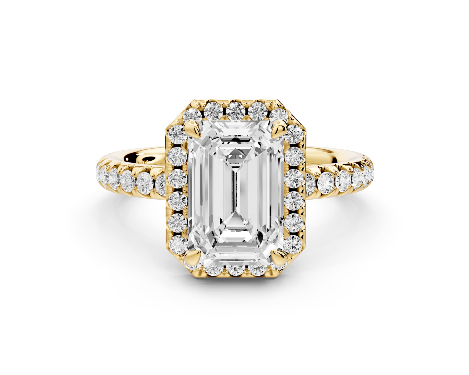 Eveline - 2ct 14k yellow gold emerald Halo Half Band Pavé Engagement Ring