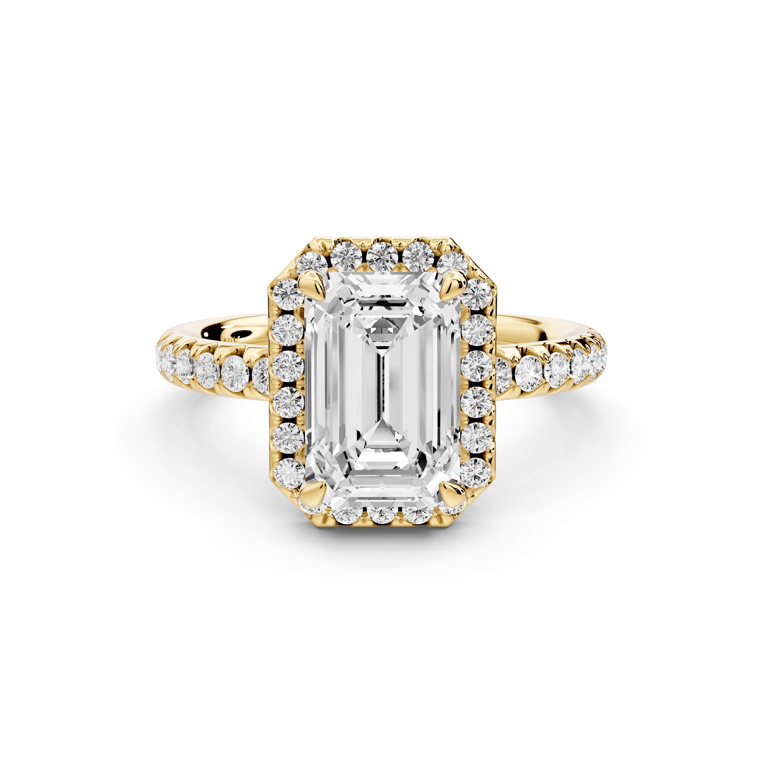 Eveline - 2ct 14k yellow gold emerald Halo Half Band Pavé Engagement Ring