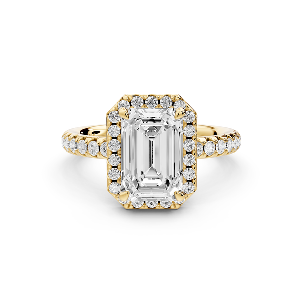 Eveline - 2ct 14k yellow gold emerald Halo Half Band Pavé Engagement Ring