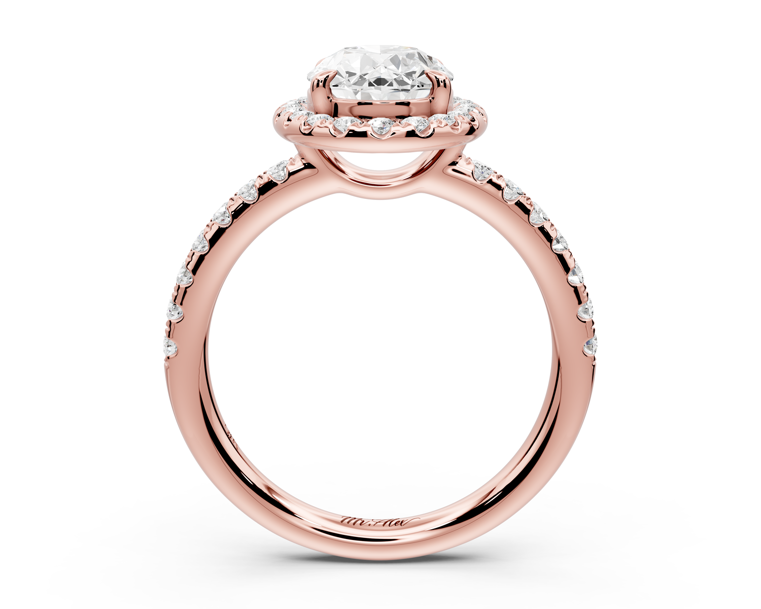 Eveline - 2ct 14k rose gold oval Halo Half Band Pavé Engagement Ring
