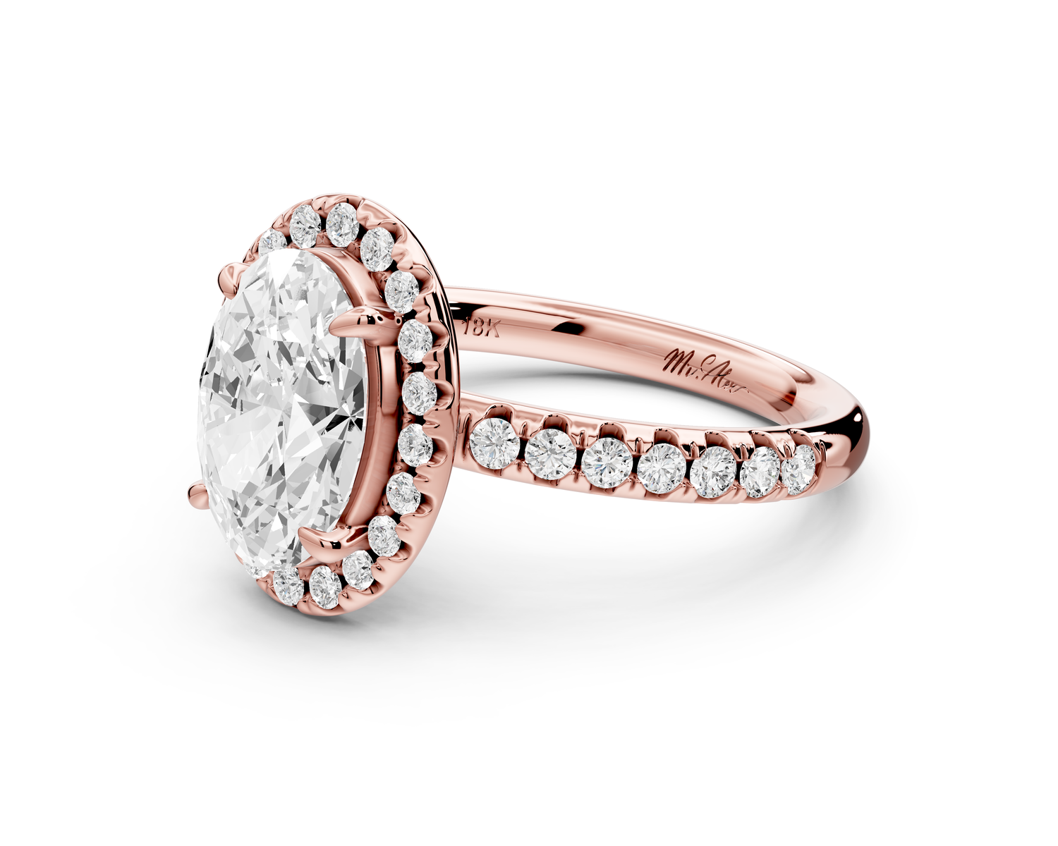 Eveline - 2ct 14k rose gold oval Halo Half Band Pavé Engagement Ring