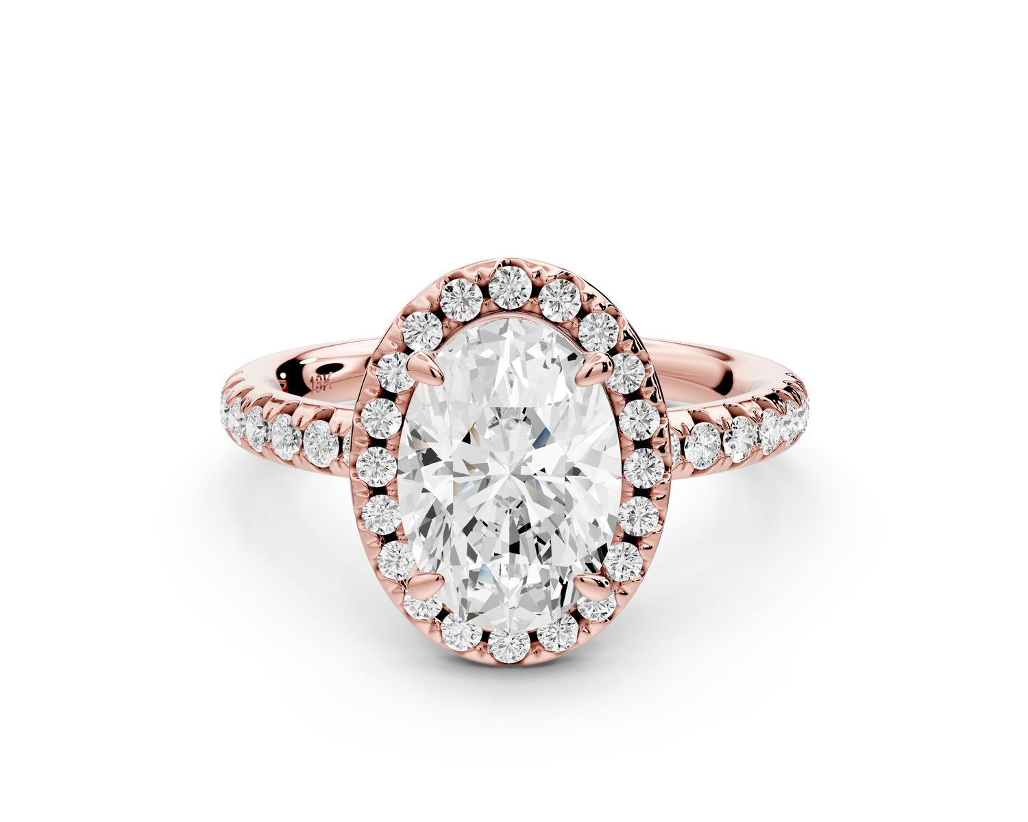 Eveline - 2ct 14k rose gold oval Halo Half Band Pavé Engagement Ring