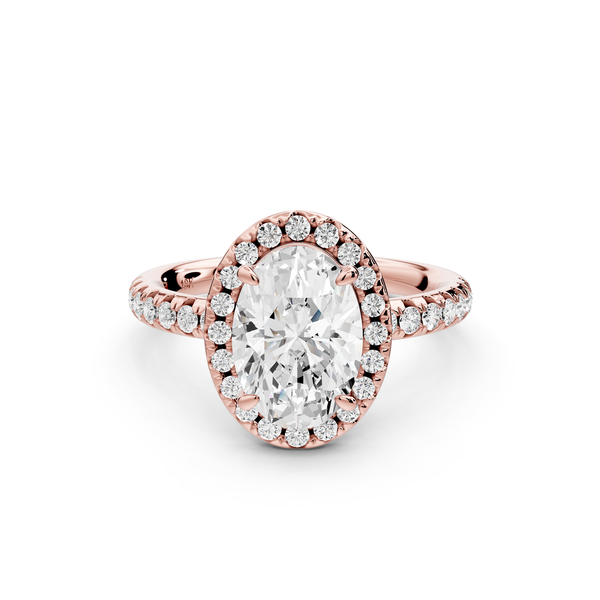 Eveline - 2ct 14k rose gold oval Halo Half Band Pavé Engagement Ring