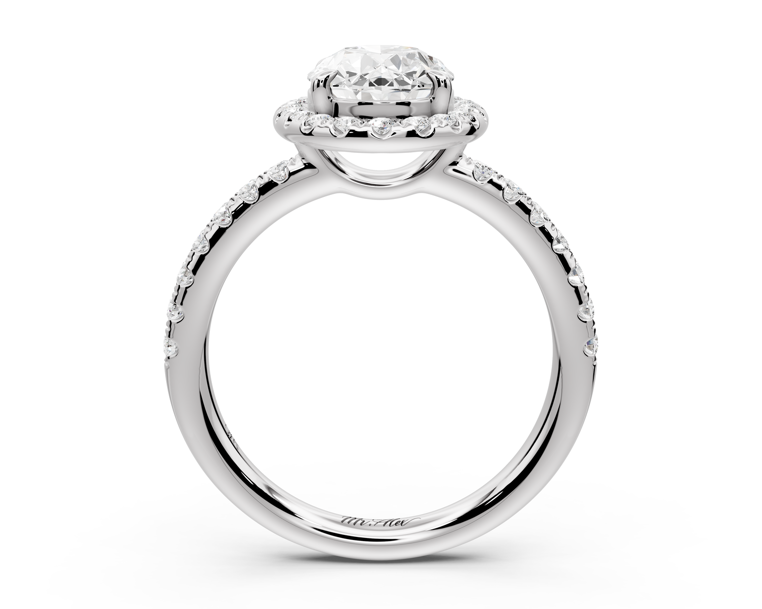 Eveline - 2ct 14k white gold oval Halo Half Band Pavé Engagement Ring