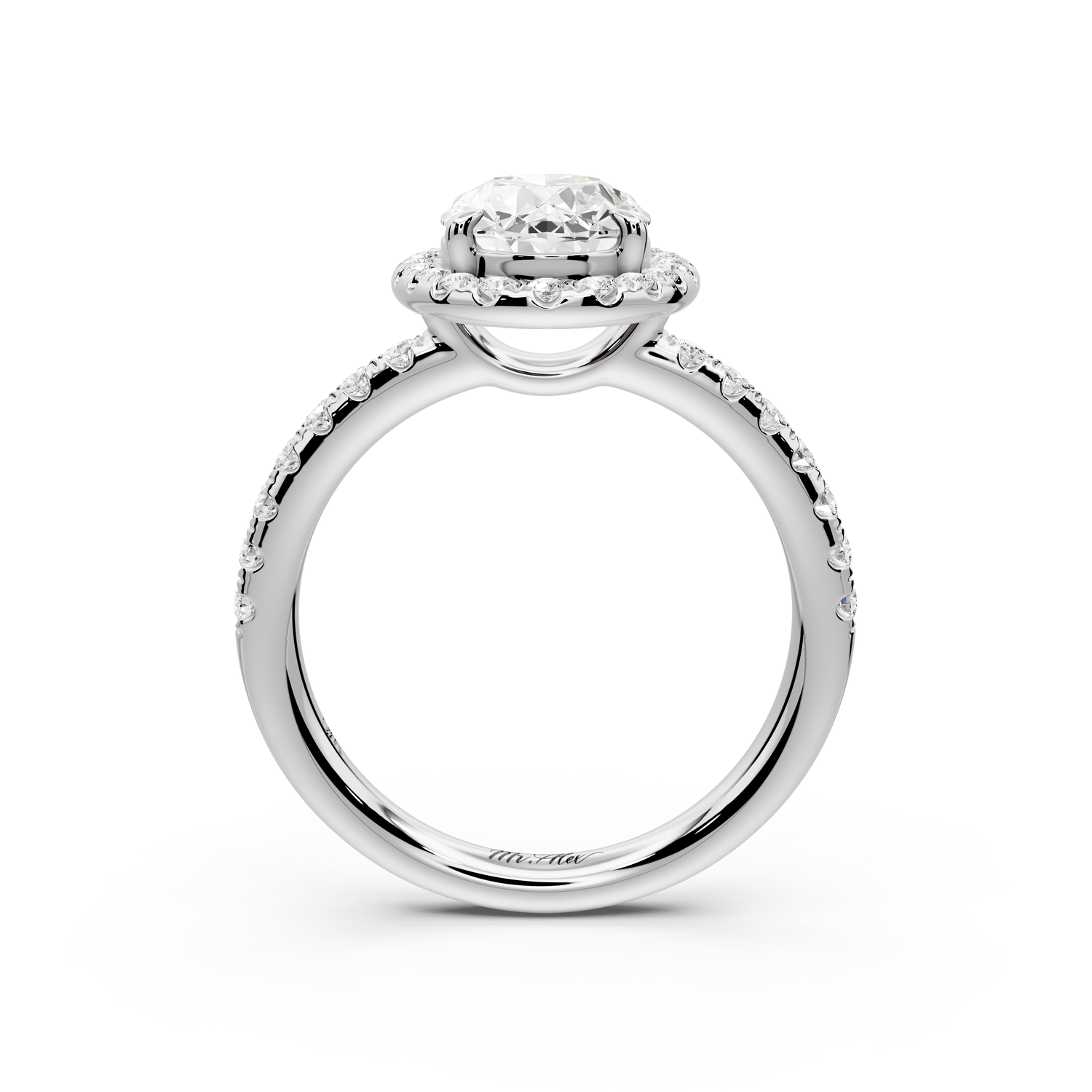 Eveline - 2ct 14k white gold oval Halo Half Band Pavé Engagement Ring