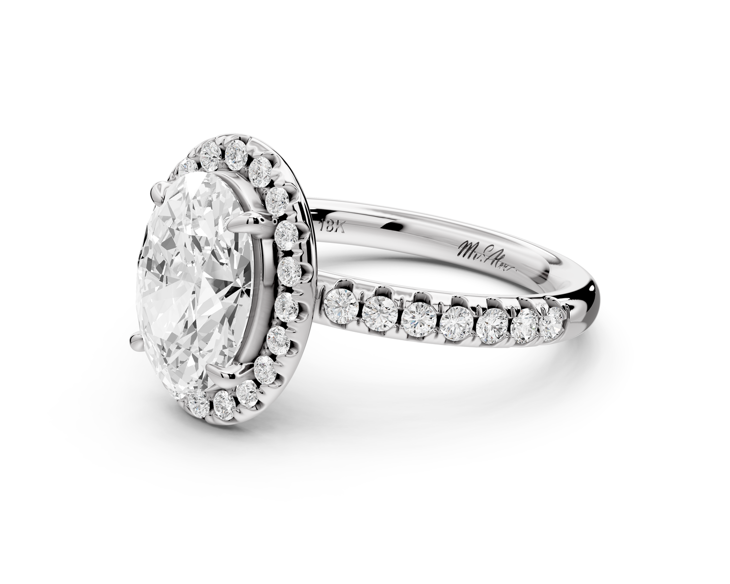 Eveline - 2ct 14k white gold oval Halo Half Band Pavé Engagement Ring