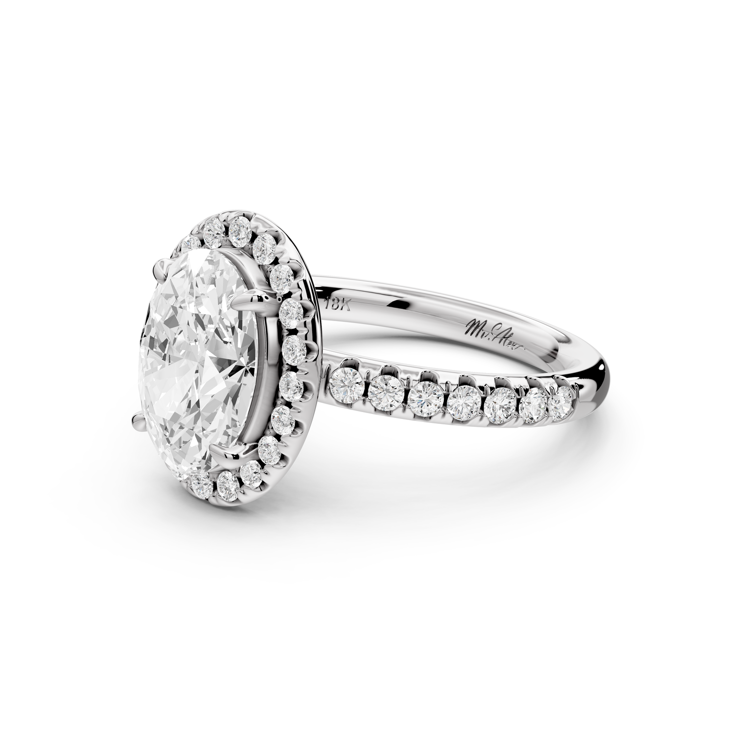 Eveline - 2ct 14k white gold oval Halo Half Band Pavé Engagement Ring