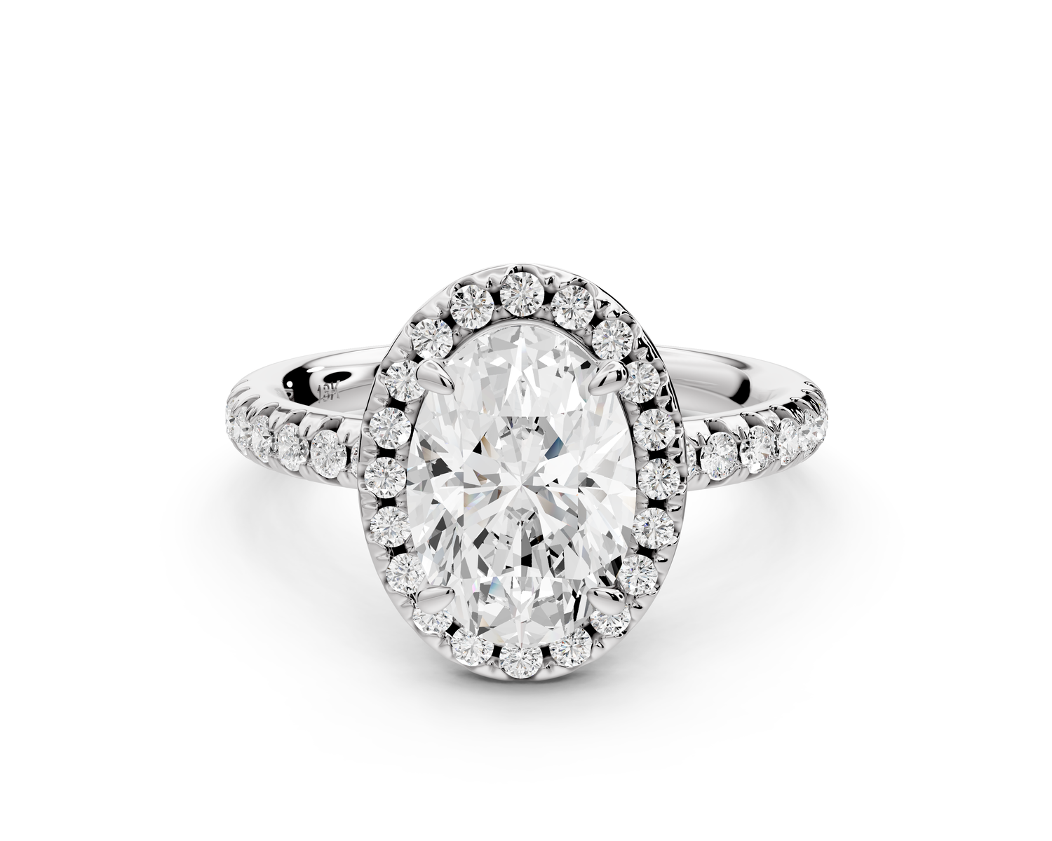 Eveline - 2ct 14k white gold oval Halo Half Band Pavé Engagement Ring