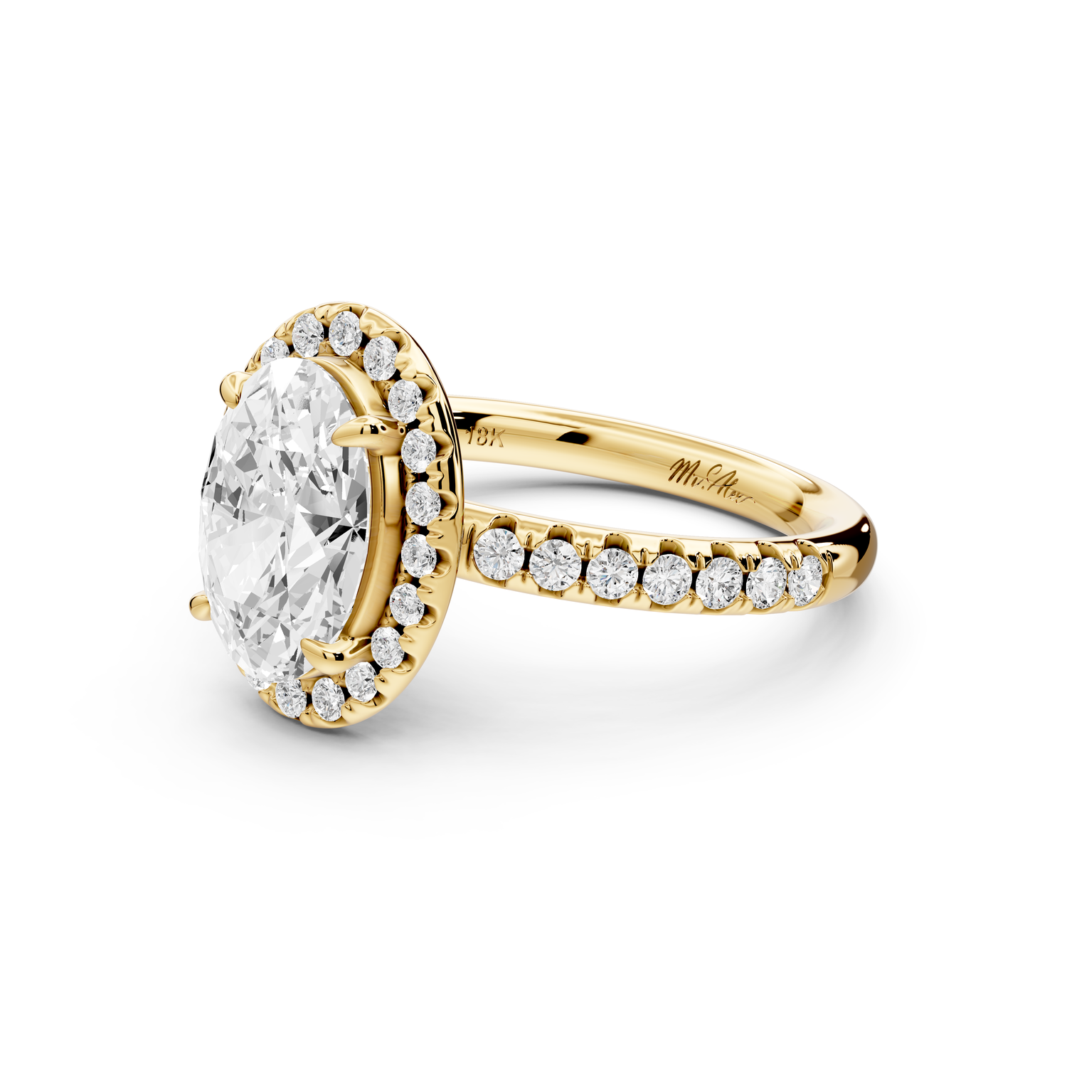 Eveline - 2ct 14k yellow gold oval Halo Half Band Pavé Engagement Ring