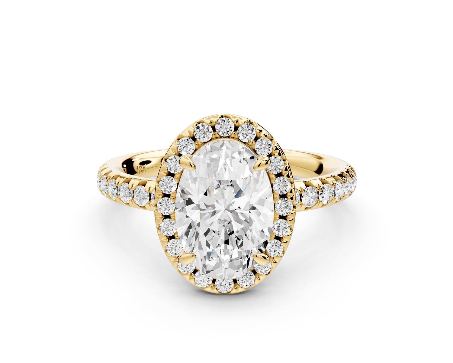 Eveline - 2ct 14k yellow gold oval Halo Half Band Pavé Engagement Ring