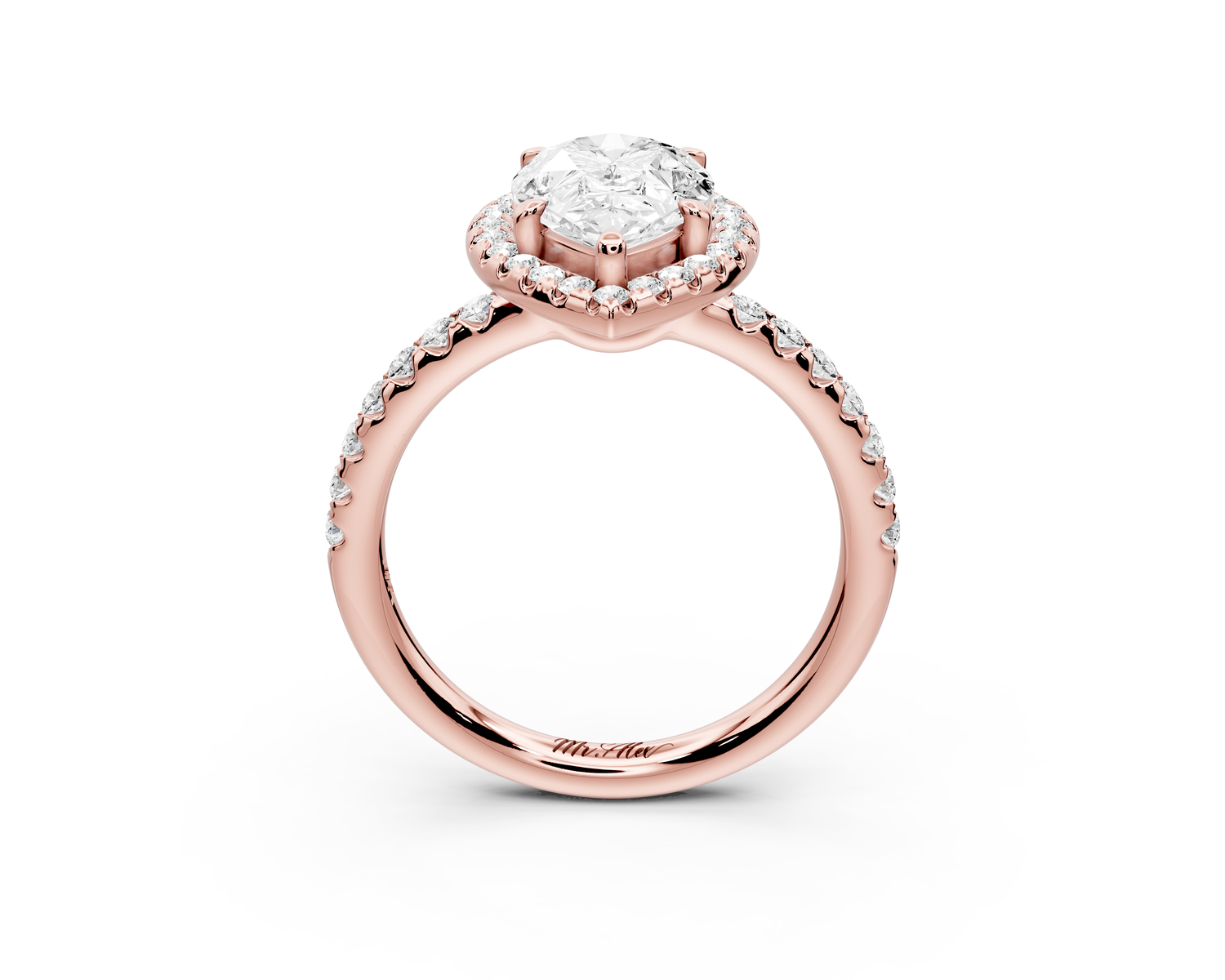 Eveline - 2ct 14k rose gold pear Halo Half Band Pavé Engagement Ring