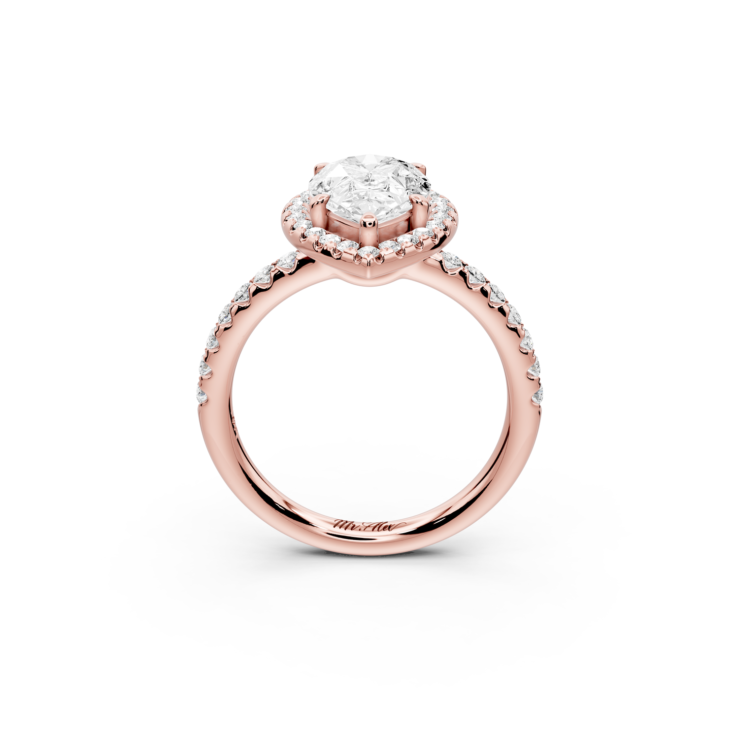 Eveline - 2ct 14k rose gold pear Halo Half Band Pavé Engagement Ring