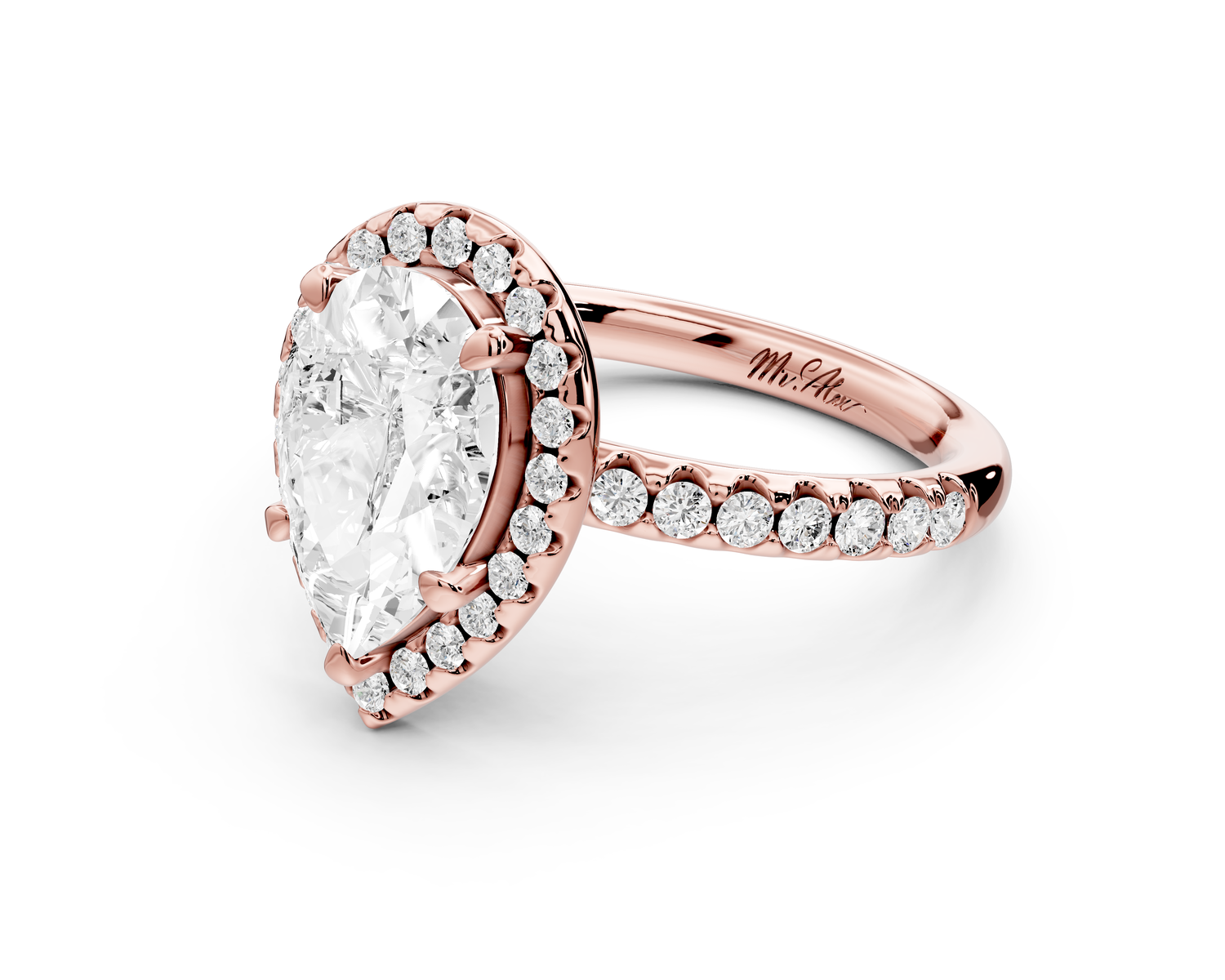 Eveline - 2ct 14k rose gold pear Halo Half Band Pavé Engagement Ring