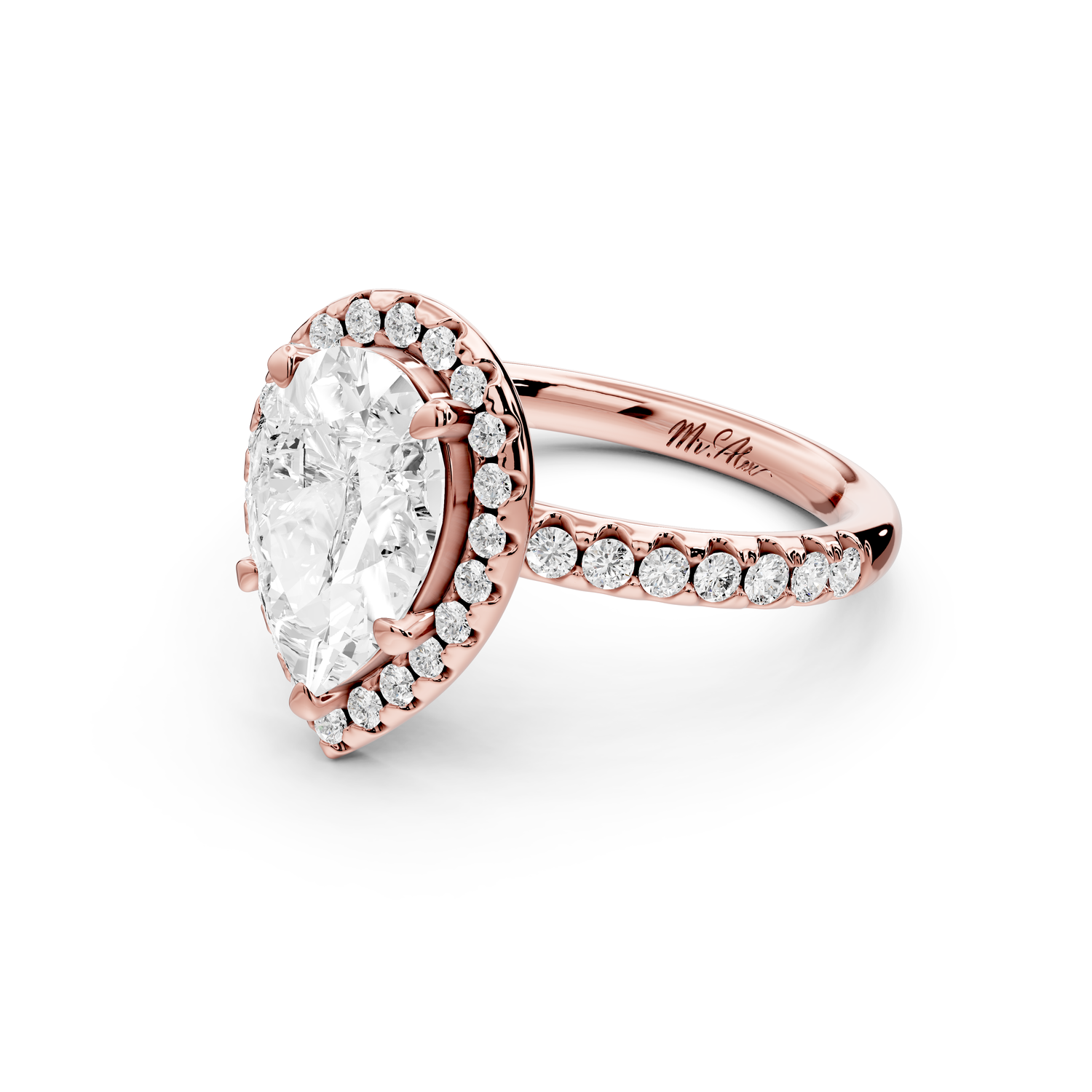 Eveline - 2ct 14k rose gold pear Halo Half Band Pavé Engagement Ring