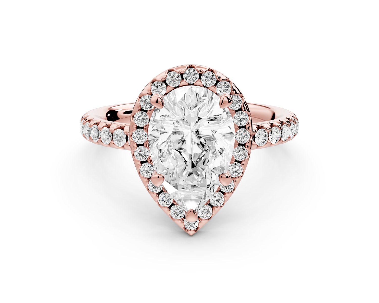 Eveline - 2ct 14k rose gold pear Halo Half Band Pavé Engagement Ring