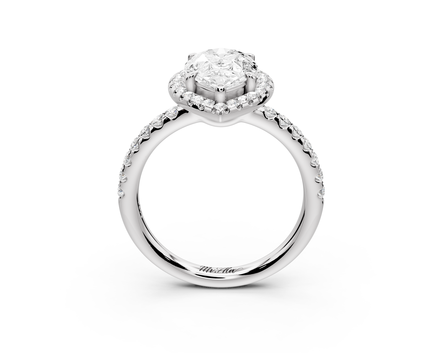 Eveline - 2ct 14k white gold pear Halo Half Band Pavé Engagement Ring