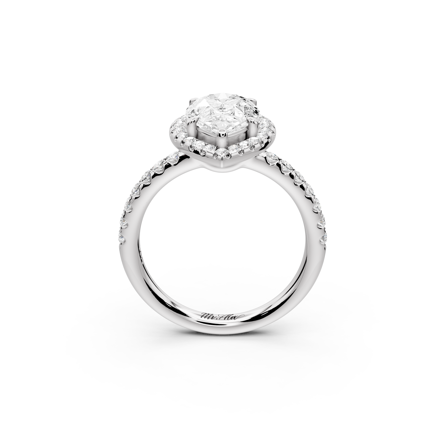Eveline - 2ct 14k white gold pear Halo Half Band Pavé Engagement Ring