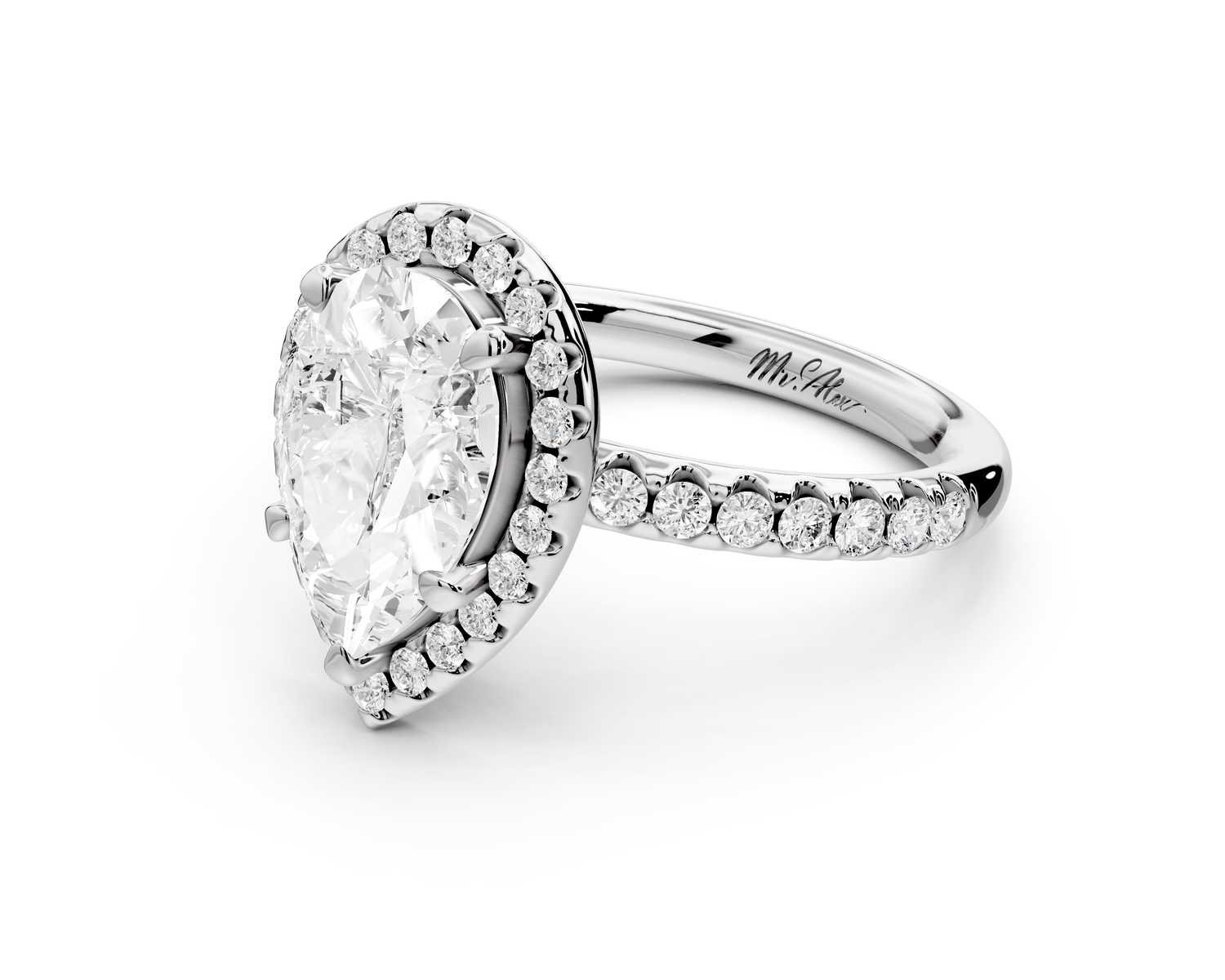 Eveline - 2ct 14k white gold pear Halo Half Band Pavé Engagement Ring