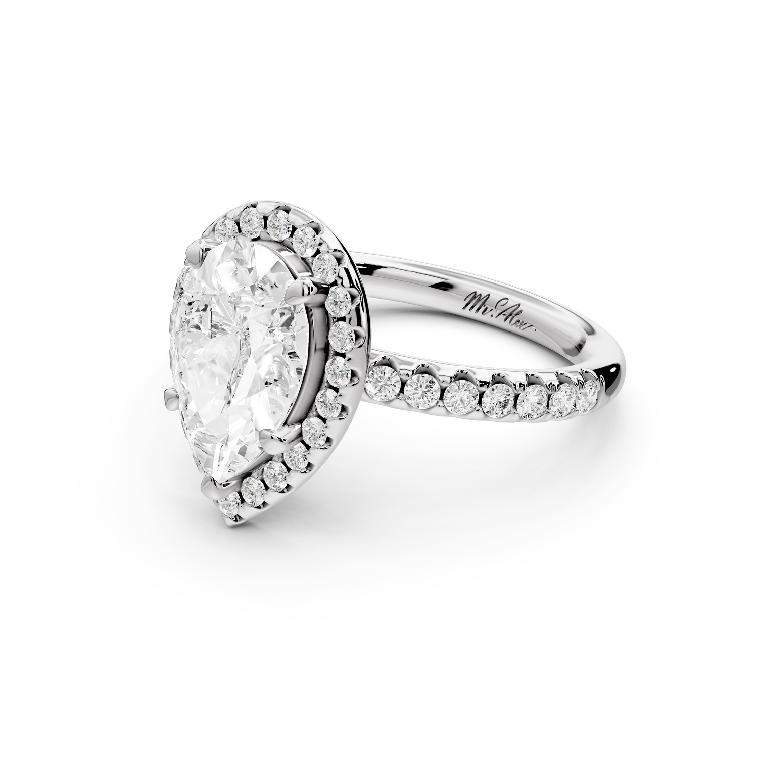 Eveline - 2ct 14k white gold pear Halo Half Band Pavé Engagement Ring