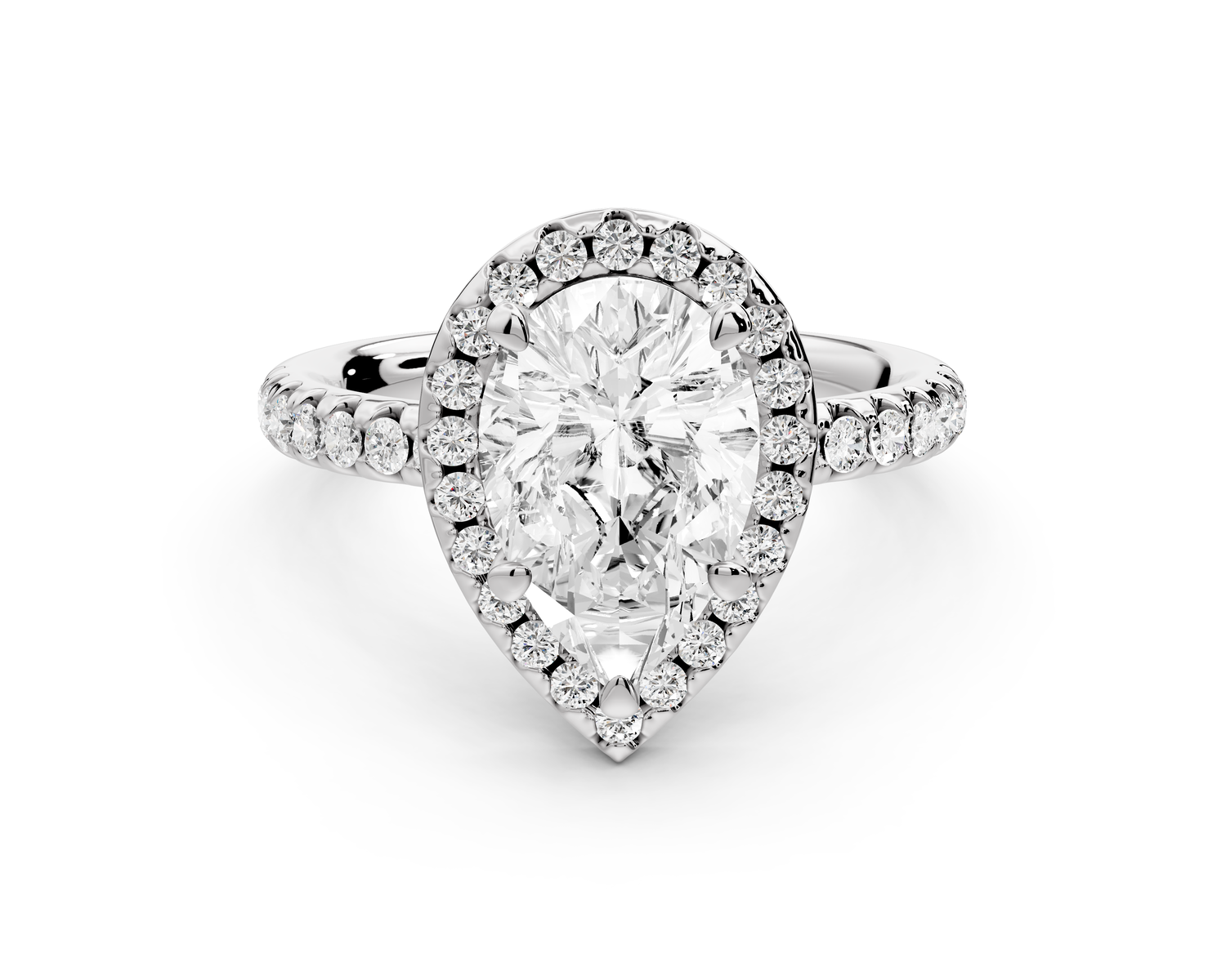 Eveline - 2ct 14k white gold pear Halo Half Band Pavé Engagement Ring