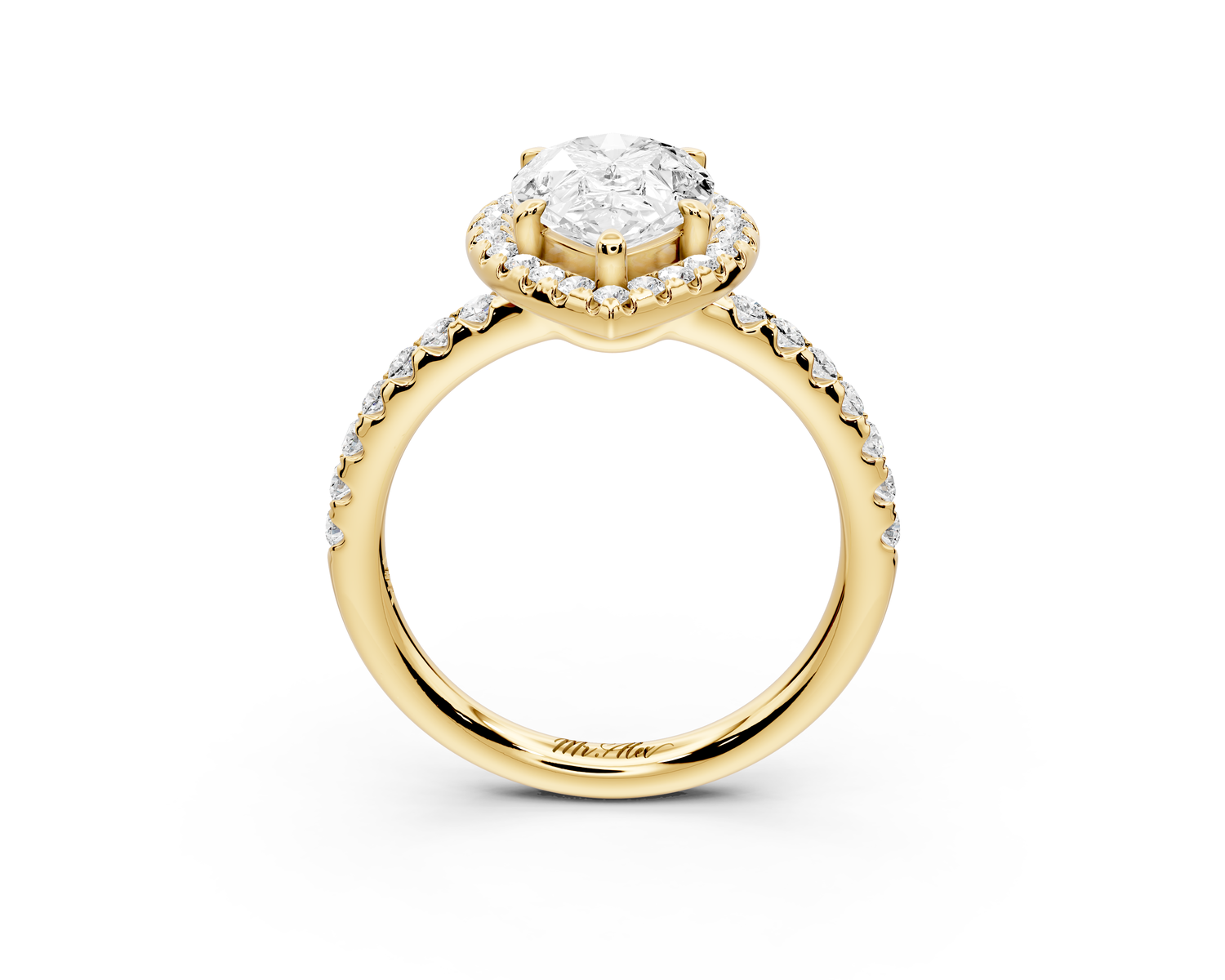 Eveline - 2ct 14k yellow gold pear Halo Half Band Pavé Engagement Ring