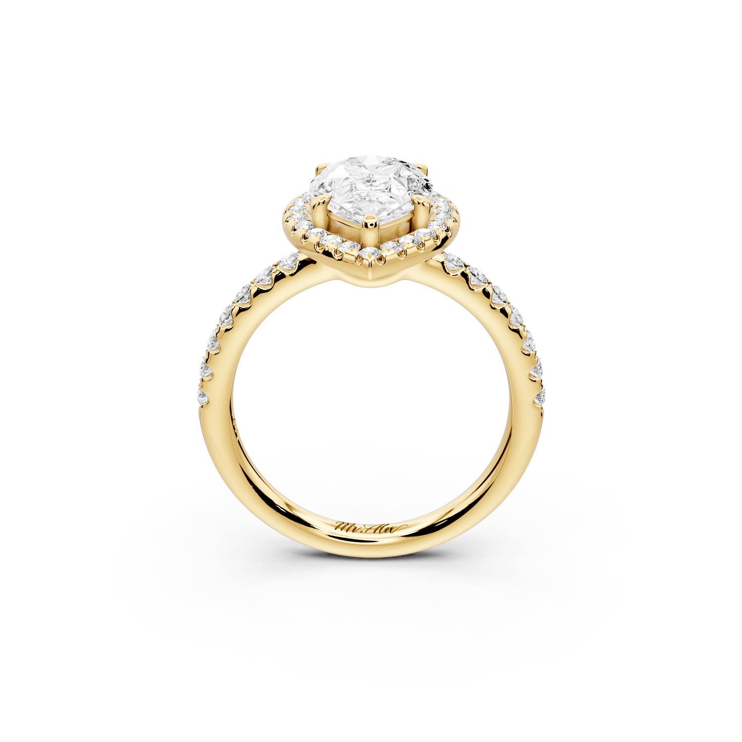 Eveline - 2ct 14k yellow gold pear Halo Half Band Pavé Engagement Ring