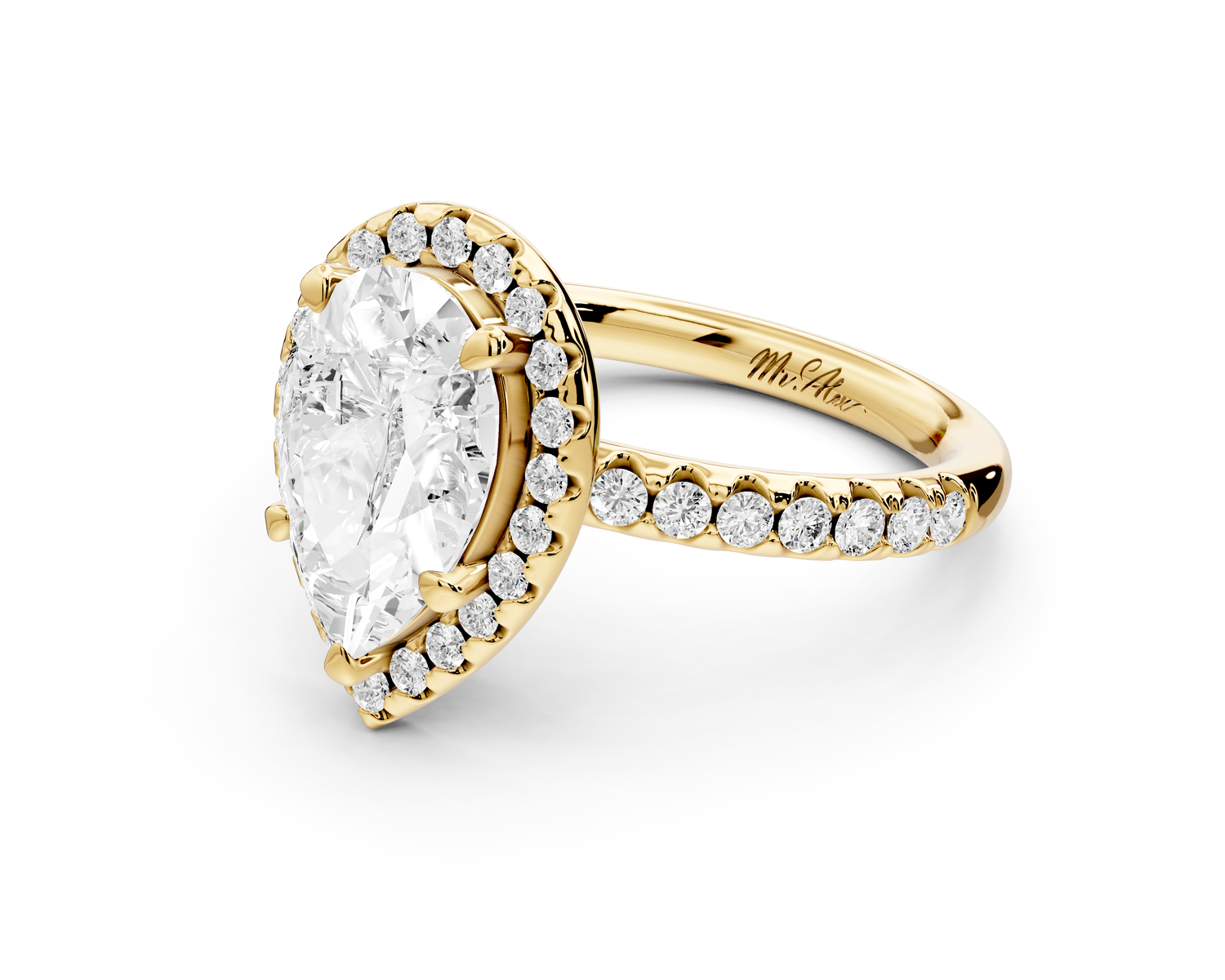 Eveline - 2ct 14k yellow gold pear Halo Half Band Pavé Engagement Ring