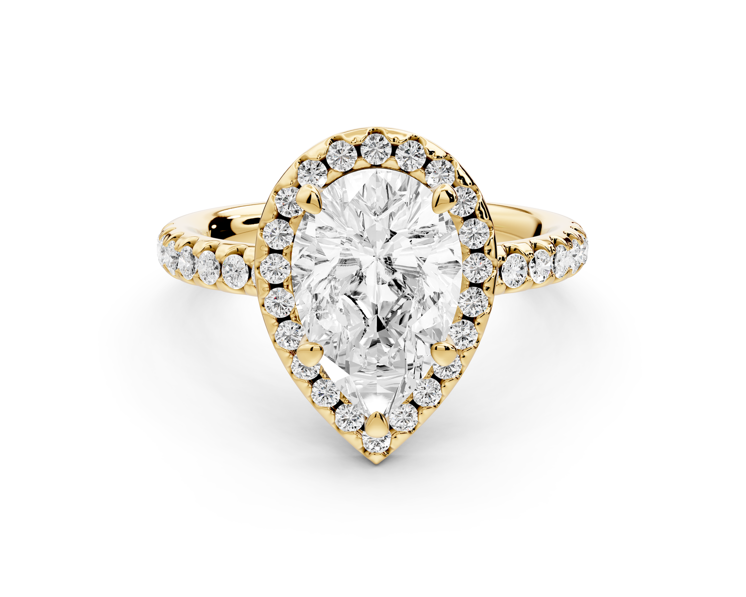 Eveline - 2ct 14k yellow gold pear Halo Half Band Pavé Engagement Ring