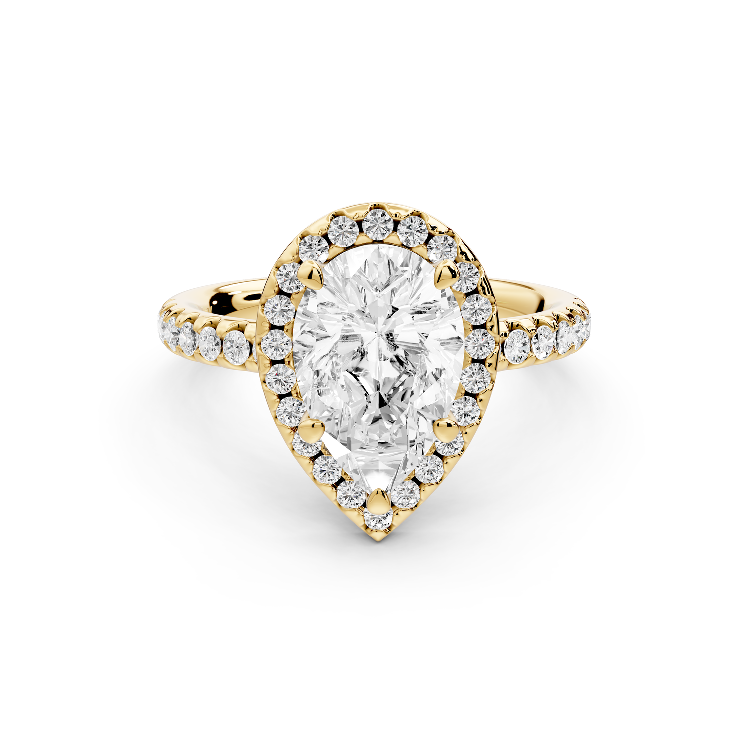 Eveline - 2ct 14k yellow gold pear Halo Half Band Pavé Engagement Ring