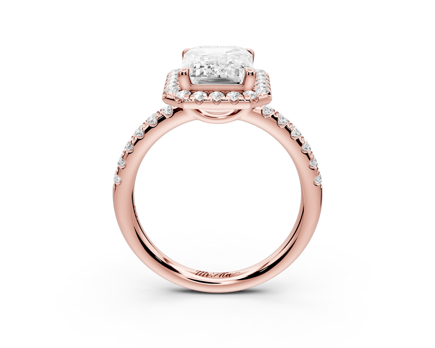 Eveline - 3ct 14k rose gold emerald Halo Half Band Pavé Engagement Ring