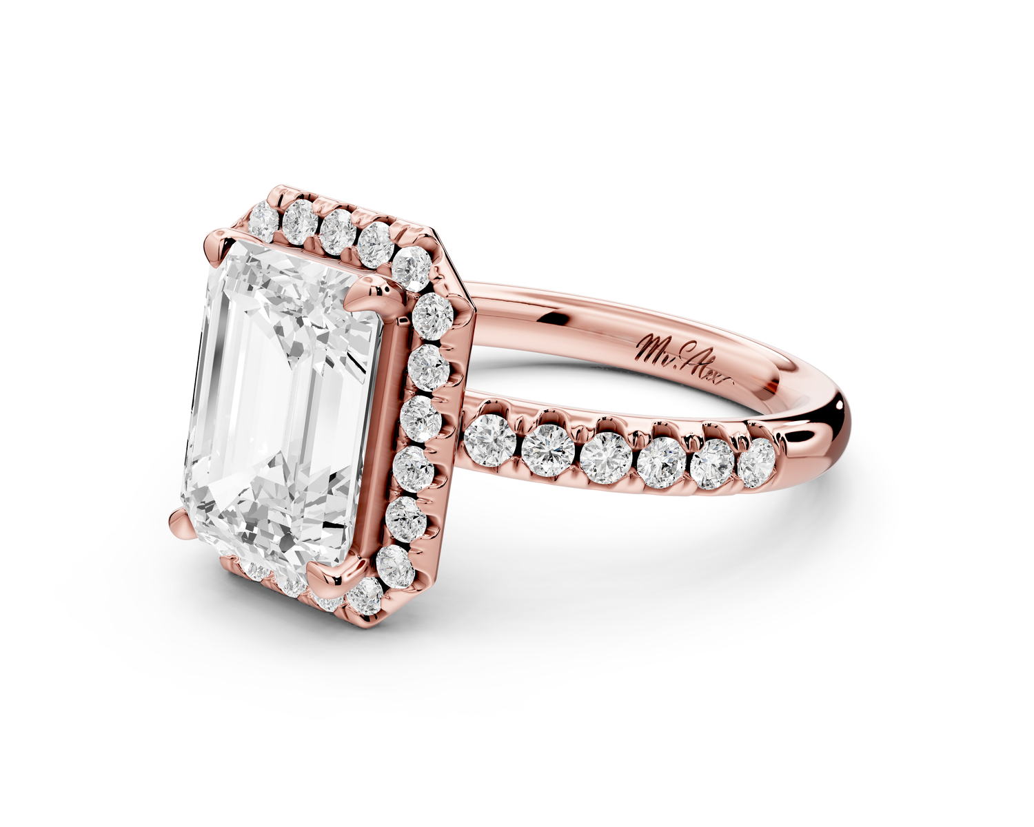 Eveline - 3ct 14k rose gold emerald Halo Half Band Pavé Engagement Ring