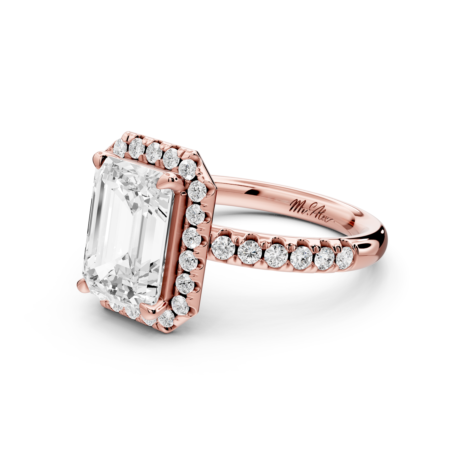 Eveline - 3ct 14k rose gold emerald Halo Half Band Pavé Engagement Ring