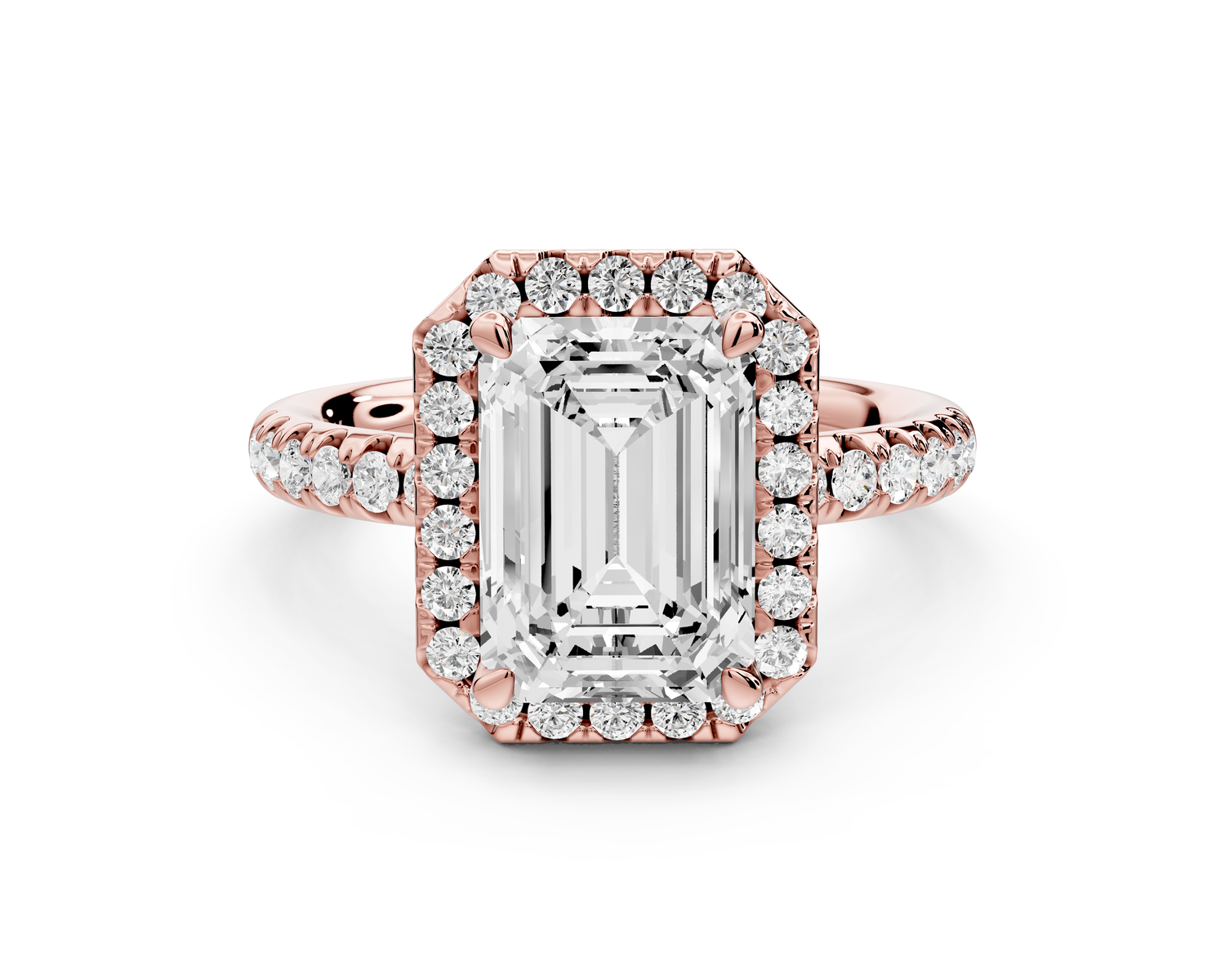 Eveline - 3ct 14k rose gold emerald Halo Half Band Pavé Engagement Ring